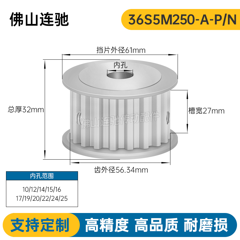 S5M36齿 两面平同步轮 槽宽27 AF型 同步皮带轮齿轮铝36S5M250-A 五金/工具 带轮 原图主图