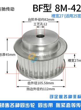 8M42齿 铝合金8M同步皮带轮 同步轮 齿数42 内孔12 槽宽32/27MM