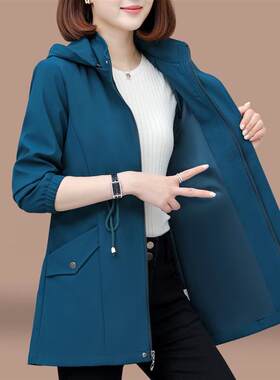 早秋季中长款风衣外套女款春秋薄2026新款加绒连帽夹克小个子上衣
