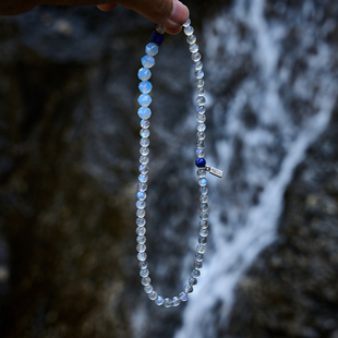 原创足银天然灰月光水晶双圈手链手串 一路畅通 三坛星石 月海