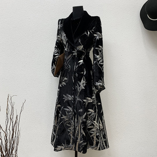 高级感冬季新品棉服黑色加棉加厚金丝绒刺绣亮片长款休闲棉衣