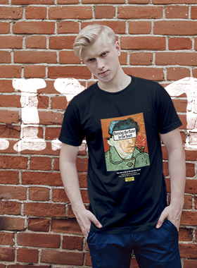 潮牌T短袖黑色高街个性圆领t恤重磅全棉舒适复古插画小众新品潮流