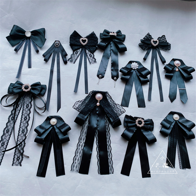 蕾丝主题领结女装饰蝴蝶结黑飘带学院复古韩版衬衫衬衣别针配饰品