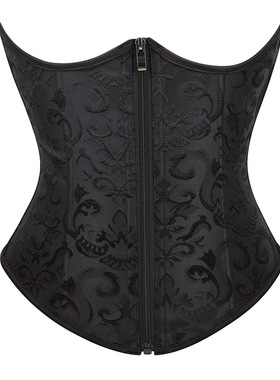 欧美腰封黑色束腰紧身衣 宫廷内衣前拉链美体托胸塑身外穿corset