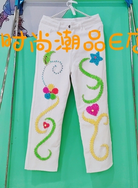 E00676 设计师款时尚潮牌欧美范手工定制个性牛仔休闲裤