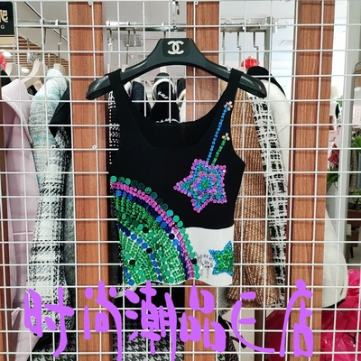 E00502 设计款时尚潮牌手工定制网红达人外穿炸街新款撞色背心