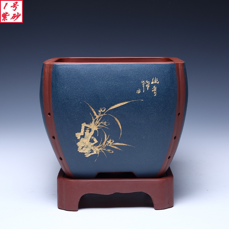 宜兴紫砂花盆精品多肉植物君子兰花盆带托盘客厅绿植花卉盆栽手工