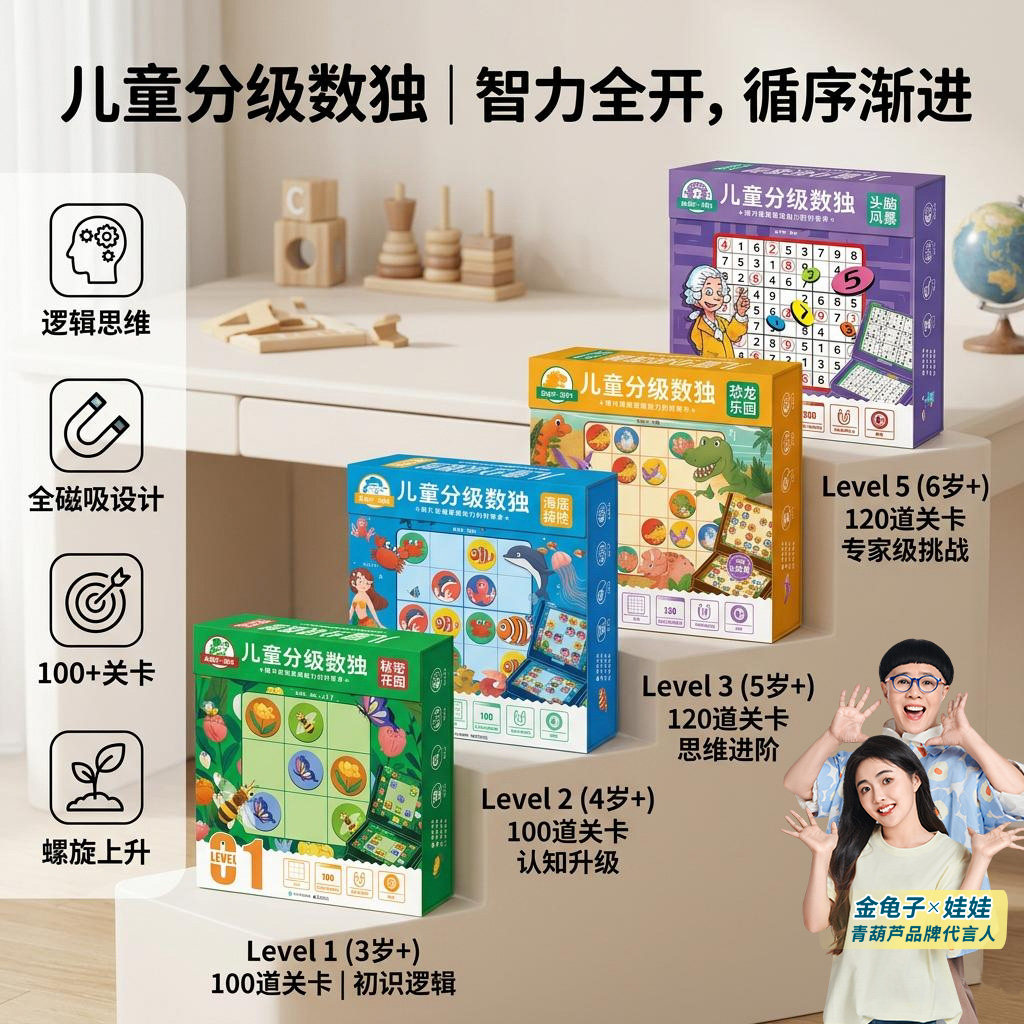 金龟子联名儿童入门分级数独思维逻辑训练益智九宫格磁力玩具礼物
