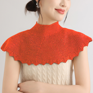 冬季女士月子护肩周假领子围脖套头花边披肩羊毛针织保暖防寒月子