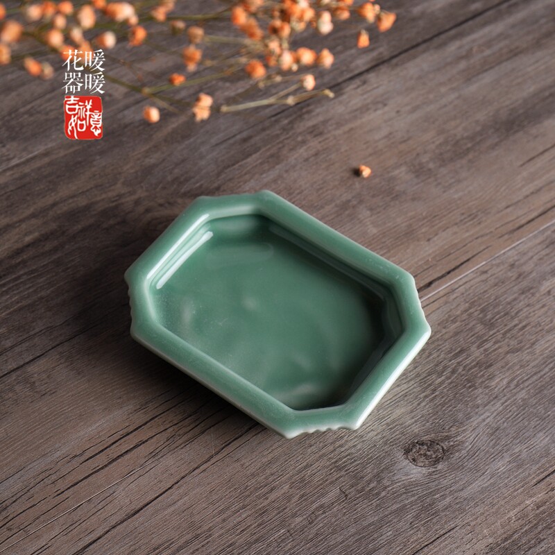 微型！青瓷小底托 花盆托盘 迷你假山盆 水底盆 非常小