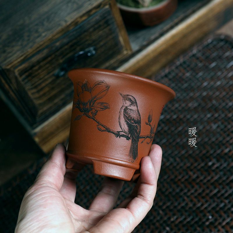 『摹古小圆口』暖暖精选手工紫砂微型花盆新款柴烧绿植盆景假山