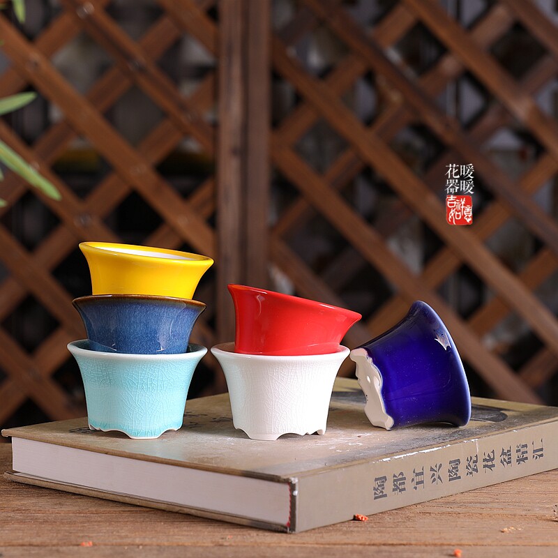 『花脚小斗盆』暖暖精选陶瓷花盆彩色釉微型迷你多肉绿植盆景盆栽