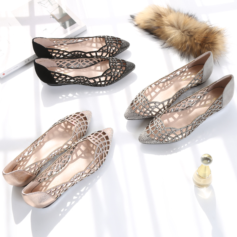 歐美2019夏季真皮尖頭鞋水鑽镂空低跟平跟平底包頭涼鞋單鞋女鞋子在類目 女鞋, 涼鞋中 - 來自Buy2taobao.com提供專業的淘寶代購服務