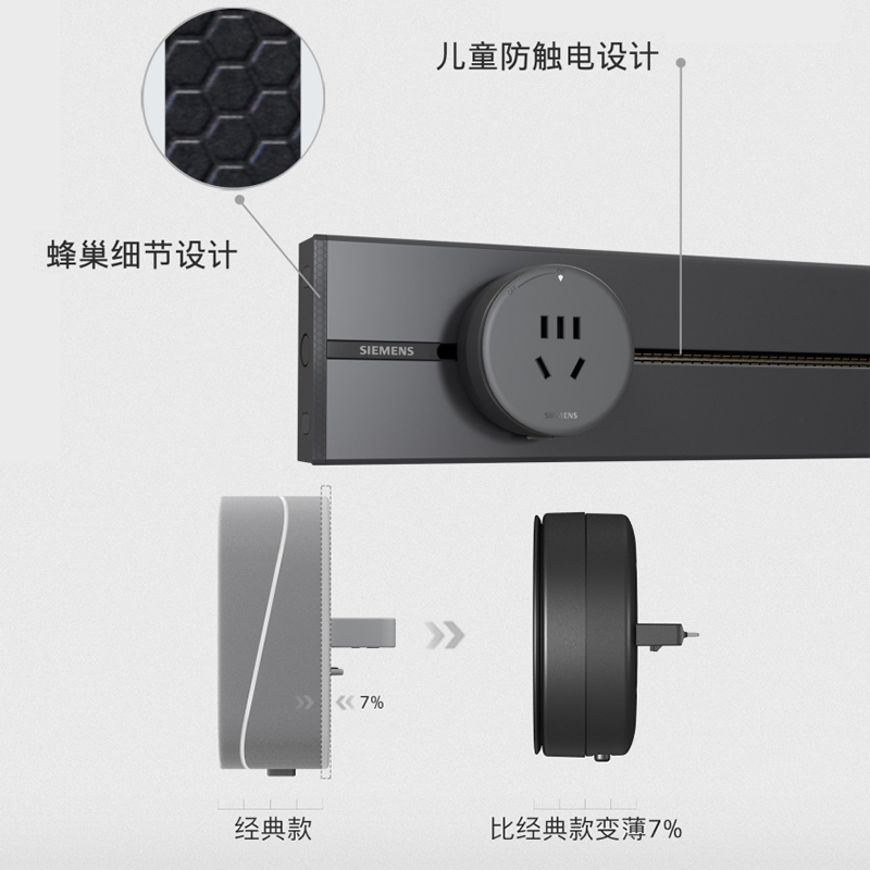 西门子轨道插座s10家用明装可移动壁挂式电力轨道8000w厨房插座