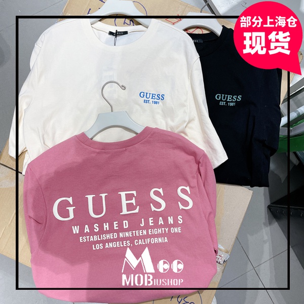 Mobiushop3色韩国专柜品牌21夏guess男女款韩版宽松字母短袖t恤