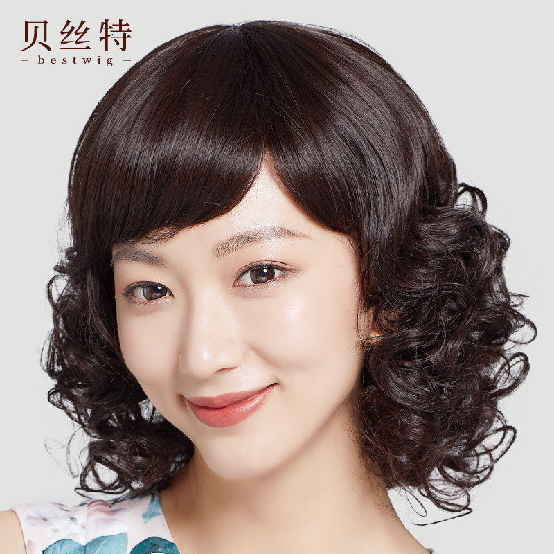斜刘海妈妈新款时尚风轻薄假发女