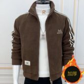 新款 2025秋冬季 灯芯绒加厚夹克立领刺绣高档外套男士 青年帅气