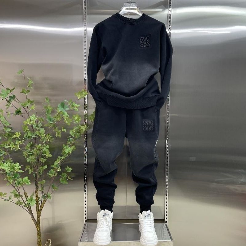 高级网红同款新款男装秋季套装帅气宽松韩版渐变色两件套显瘦简约