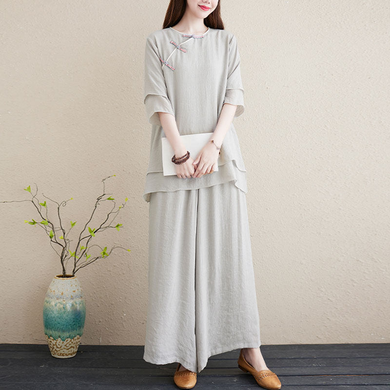 SUMMER BUDDHIST CLOTHES CHINESE STYLE ZEN TEA ART CLOTHES TAI CHI PRACTICE CLOTHES WOMENS CLOTHES FAIRY QI MEDITATION MONK CLOTHES SET