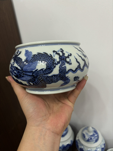 景德镇陶瓷手绘春花秋月霸王龙水洗渣斗茶盂仿明宣德发色