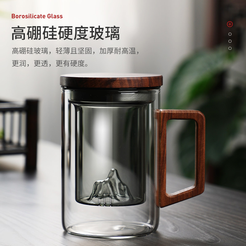 玻璃茶杯男女个人专用高档办公室家用带盖茶水分离过滤喝水杯套装