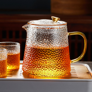 玻璃锤纹泡茶壶办公室家用加厚高硼硅耐热内置滤网花茶煮茶壶单壶