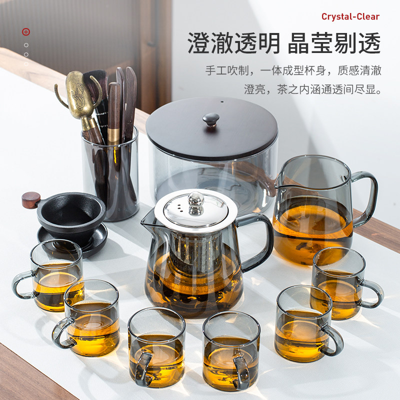 玻璃功夫茶具套装家用高档中式简约高硼硅耐高温茶壶茶杯茶盘组合