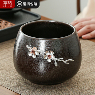 陶瓷茶洗 粗陶茶渣缸家用建水窑变杯洗复古水盂大号泡茶废水缸日式