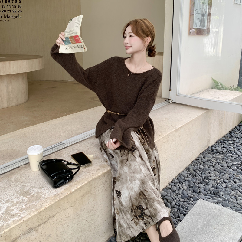【现货】复古套头针织衫+半身裙+腰带三件套2557-P175-K258,女装套装/套裙,柏妮丝绮