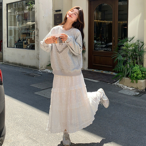 白色蛋糕裙半身裙女春夏2025新款宽松高腰a字版蓬蓬中长款裙子,女装卫衣/绒衫,柏妮丝绮