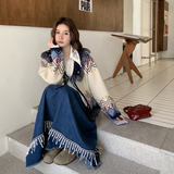 慵懒风穿搭减龄流苏毛衣套装女春秋2025超火好看牛仔半身裙两件套，女装连衣裙，柏妮丝绮