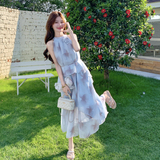 【新款】印花挂脖蛋糕连衣裙2C060-2627-P145-K238，女装连衣裙，柏妮丝绮