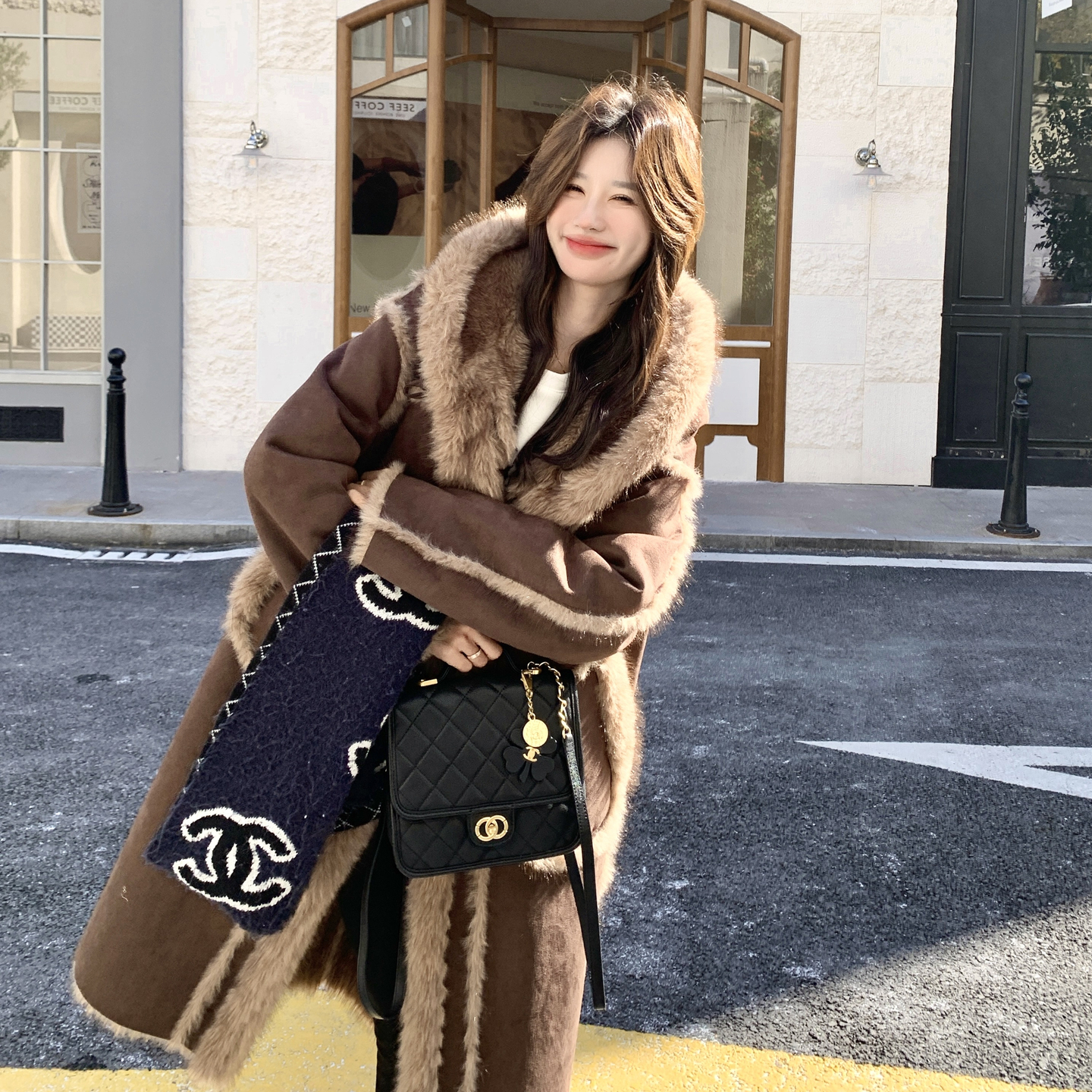 【新款】连帽保暖长款皮毛一体外套2589-P285-K428，女装派克服，柏妮丝绮