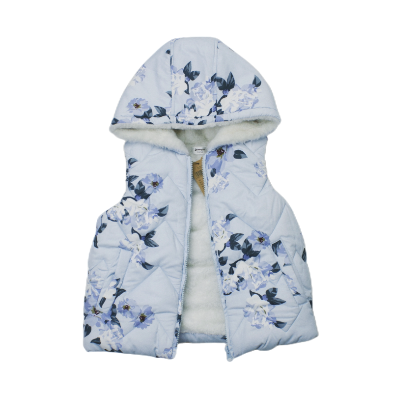德蒙斯特时尚女童韩版碎花背心羊羔绒连帽马甲春秋女孩羽绒棉马夹