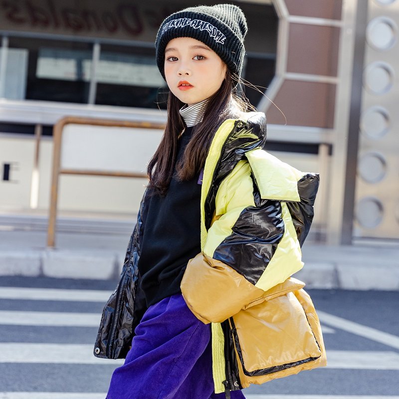 德蒙斯特男女童加厚羽绒服儿童冬季中大童亮面免洗中长款白鸭绒衣