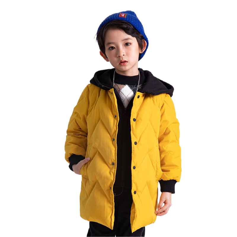 正品德蒙斯特男童保暖羽绒服中长款防风连帽加厚白鸭绒中大童外套