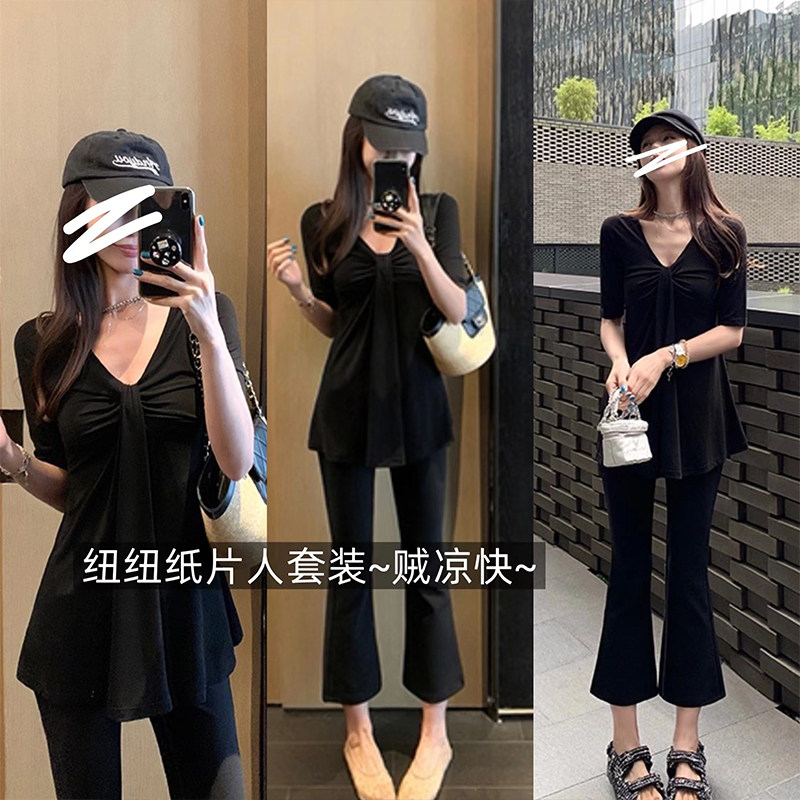 大瓶定制 纽纽纸片人套组 瘦瘦纽纽短袖T恤上衣女胖妹妹大码遮肉 - 实物图