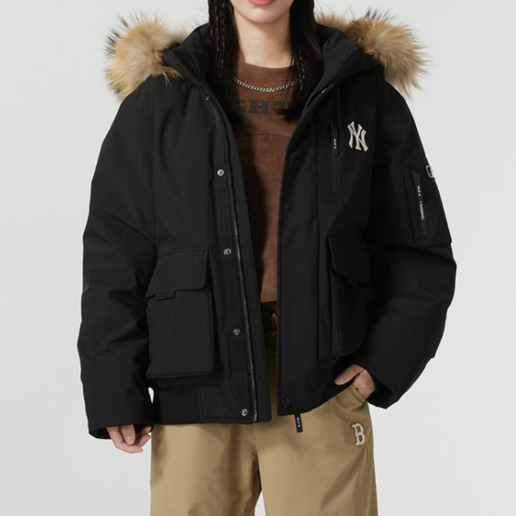 MLB 纽约洋基队FW24毛领鹅绒保暖防风工装羽绒服 3ADJB1546-50BKS