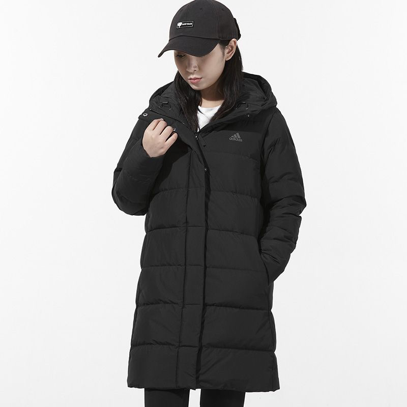 Adidas阿迪达斯棉服女2024冬季新款运动服连帽中长裤羽绒服H23071