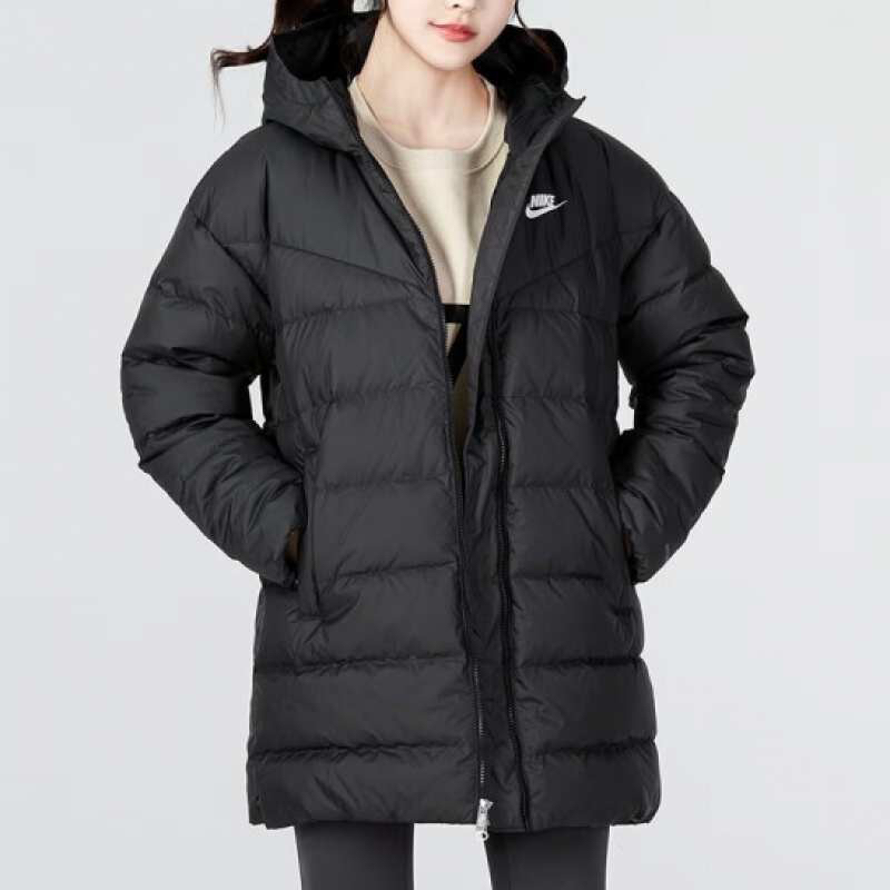 NIKE耐克女装 保暖运动休闲中长款连帽羽绒服DQ6874-010