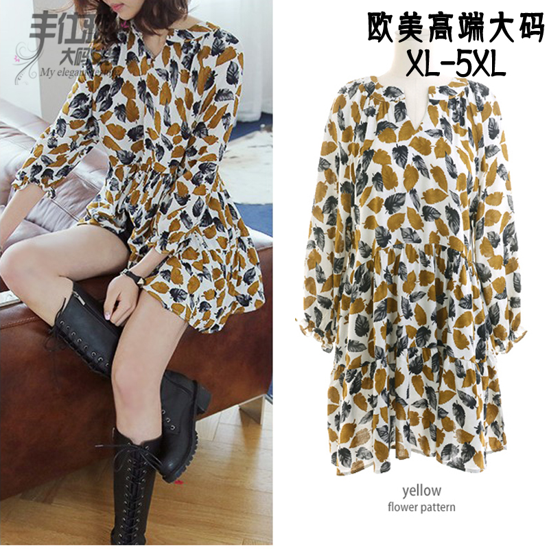 胖mm遮腹宽松纯棉v领连衣裙夏装