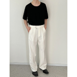 1110-KK231-P85宽松白色长裤休闲裤韩版纯色直筒腰带西裤，男装西裤，星座1110