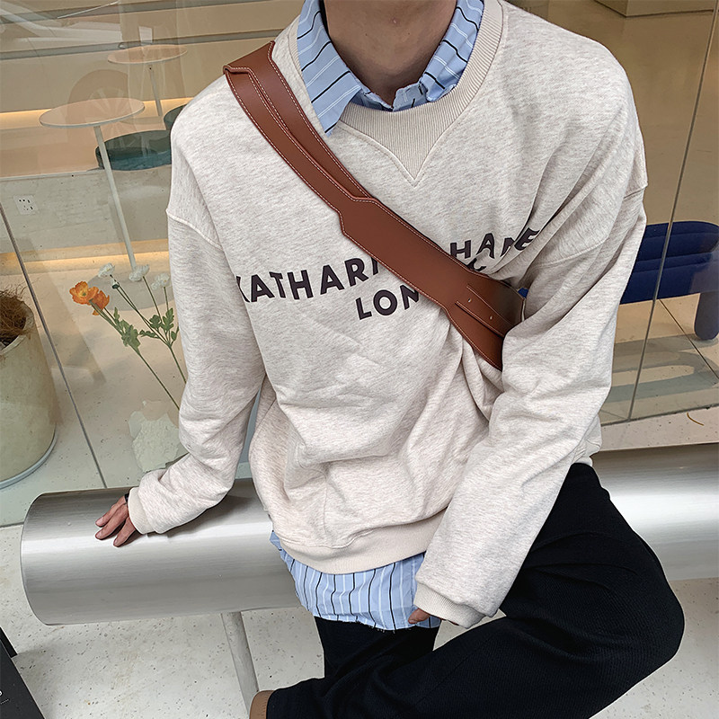 1110-W173-P85  新品宽松百搭小v设计拼接字母印花圆领卫衣图片
