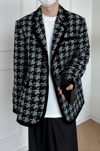 1110-X271-P175 千鸟格西装外套男 高级感穿搭西服上衣宽松图片