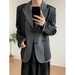1110-YU099-P140 黑灰拼接西装 春秋高级感西服外套图片