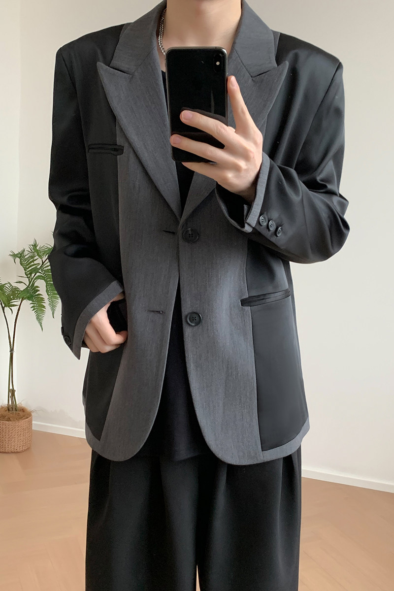 1110-YU099-P140黑灰拼接西装春秋高级感西服外套,男装西服套装,星座1110