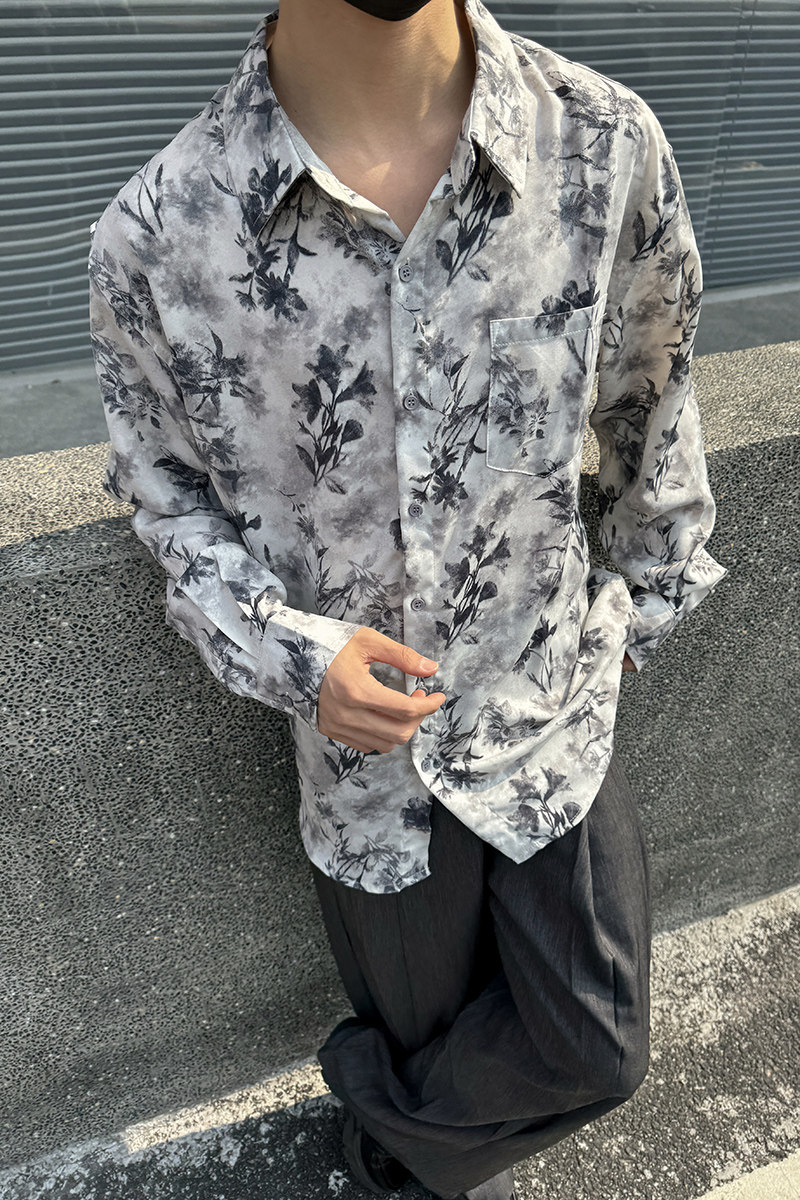 1110-Z1048-P80新款风衬衫男装设计感印花长袖衬衣,男装衬衫,星座1110