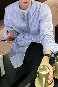 1110-C400-P75 设计款条纹长袖衬衫 宽松时尚衬衣(已下架）图片