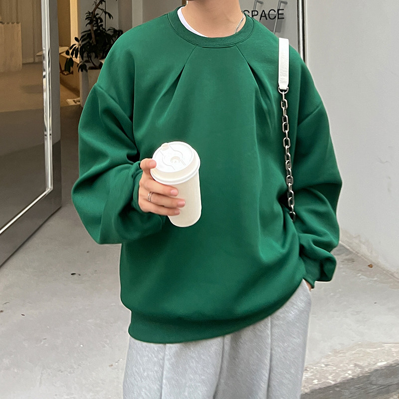 1110-W224-P85褶皱设计感纯色圆领套头卫衣情侣上衣,男装卫衣,星座1110