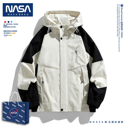 NASA联名潮牌山系春秋季夹克外套男宽松连帽户外防风登山服冲锋衣